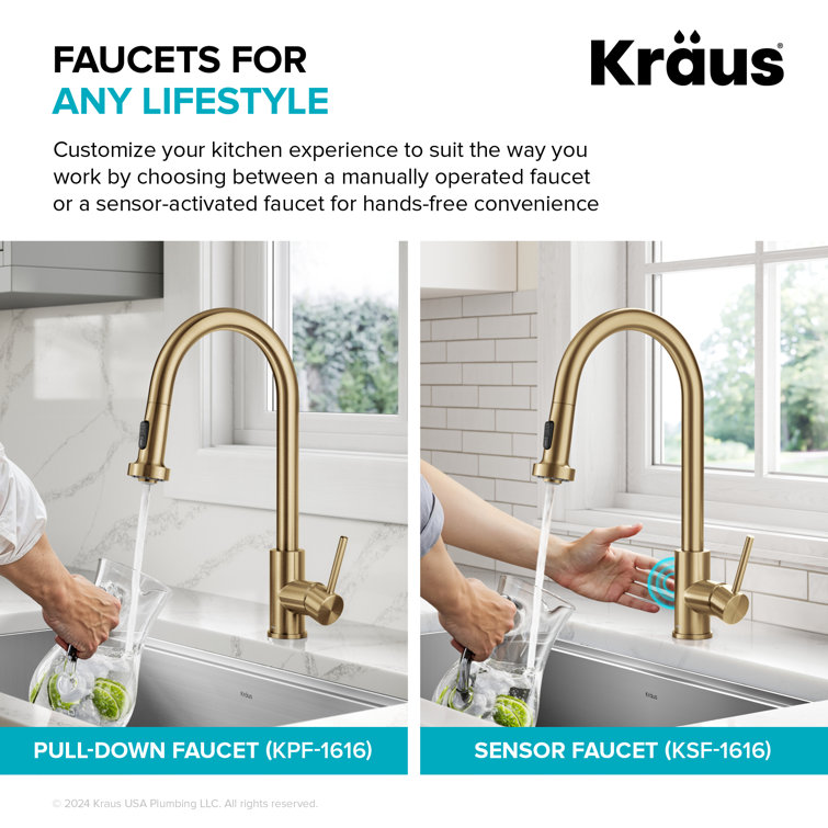 Brushed Brass Pull Down Kitchen Faucet with Spray
