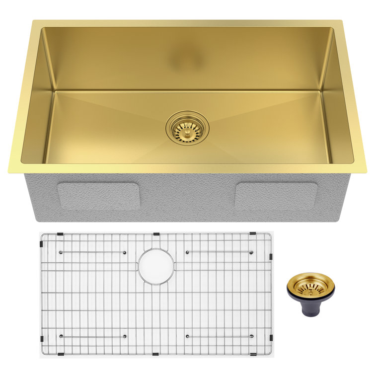 30'' Gold PVD Stainless Steel Single Bowl Drop-In Kitchen Sink