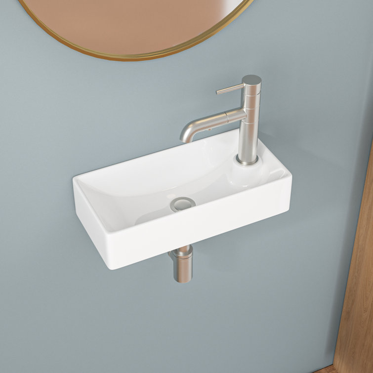 White Ceramic Rectangular Wall-Mount Bathroom Sink