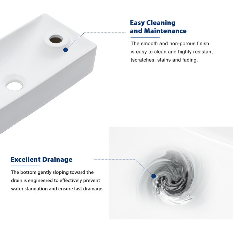 White Ceramic Rectangular Wall-Mount Bathroom Sink