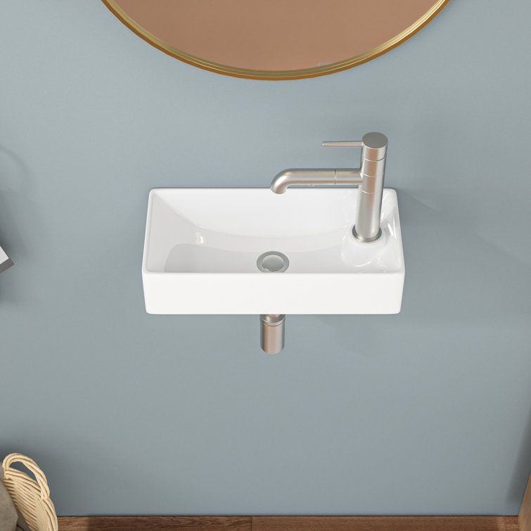 White Ceramic Rectangular Wall-Mount Bathroom Sink
