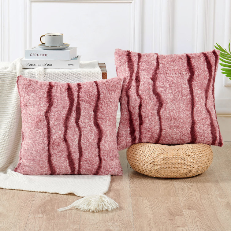 Woodrose Striped Faux Fur 20" x 20" Pillow Covers, Set of 2