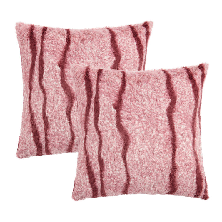 Woodrose Striped Faux Fur 20" x 20" Pillow Covers, Set of 2