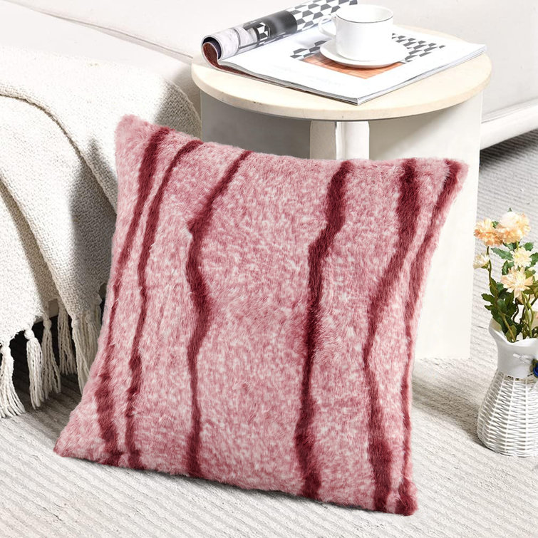 Woodrose Striped Faux Fur 20" x 20" Pillow Covers, Set of 2