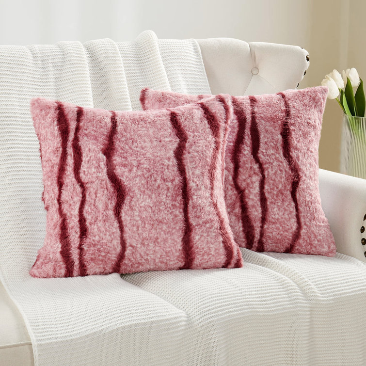 Woodrose Striped Faux Fur 20" x 20" Pillow Covers, Set of 2