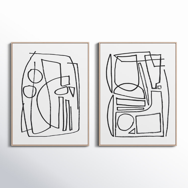 Dan Hobday Abstract Shapes Canvas Drawing Print with Natural Maple Frame