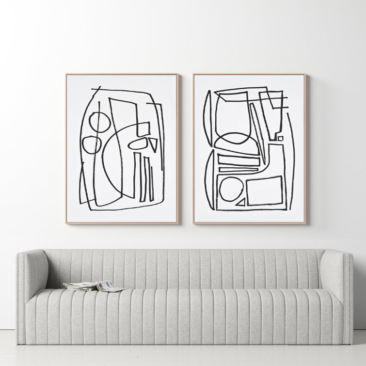 Dan Hobday Abstract Shapes Canvas Drawing Print with Natural Maple Frame