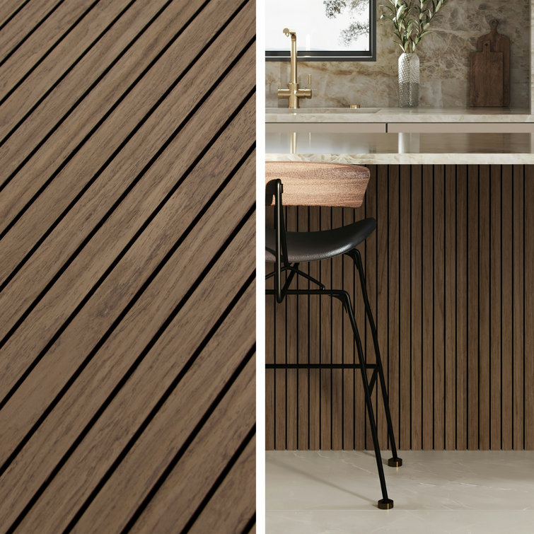 Walnut Peel & Stick 3D Acoustic Wood Slat Wall Panels