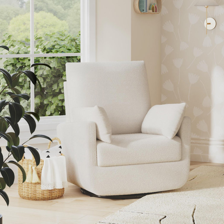 Ivory Boucle Fully Upholstered Swivel Glider with Curved Arms