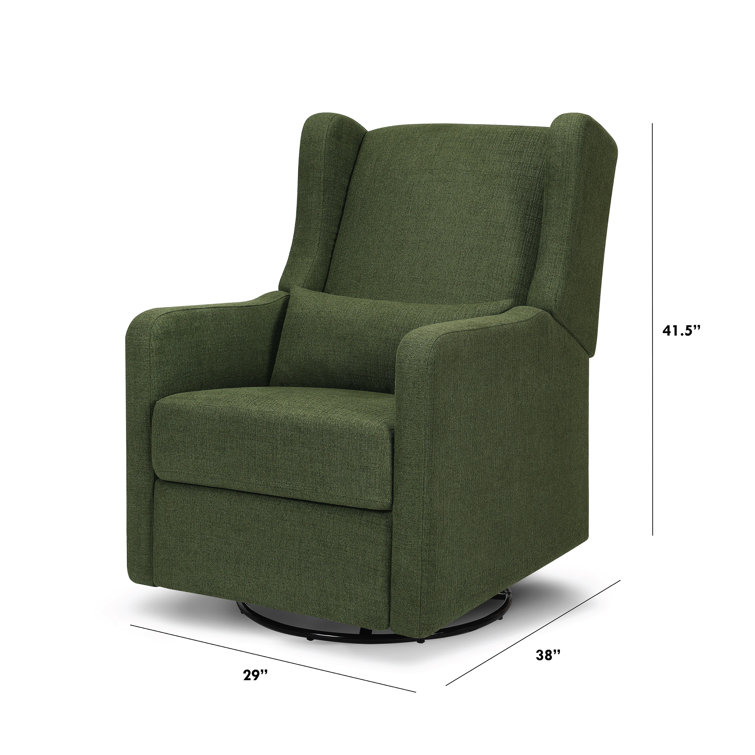 Forest Green Linen Swivel Recliner with Wood Base
