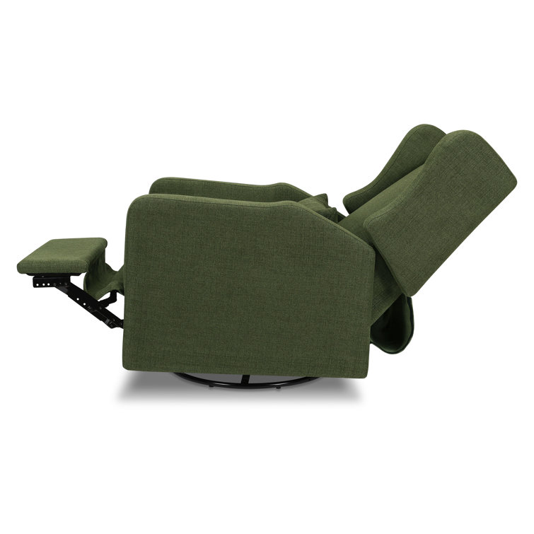 Forest Green Linen Swivel Recliner with Wood Base