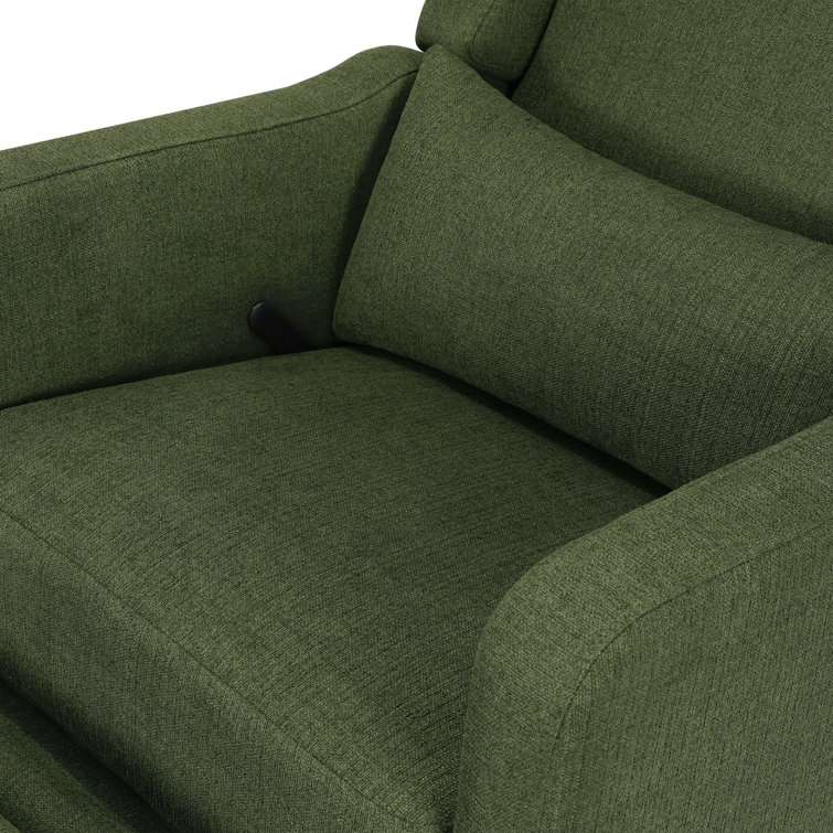 Forest Green Linen Swivel Recliner with Wood Base