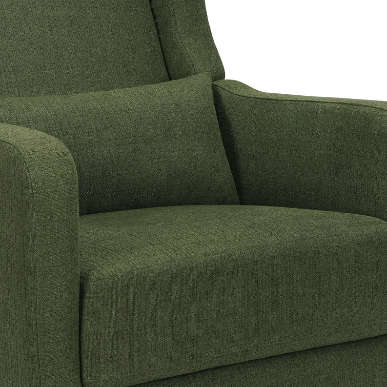 Forest Green Linen Swivel Recliner with Wood Base