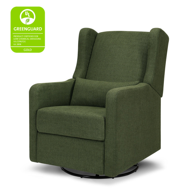 Forest Green Linen Swivel Recliner with Wood Base
