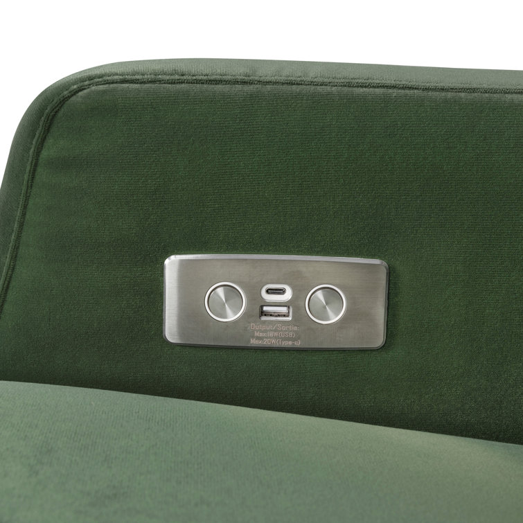 Forest Green Velvet Swivel Recliner with Light Wood Base