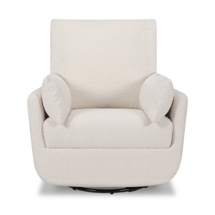 Ivory Boucle Fully Upholstered Swivel Glider with Curved Arms