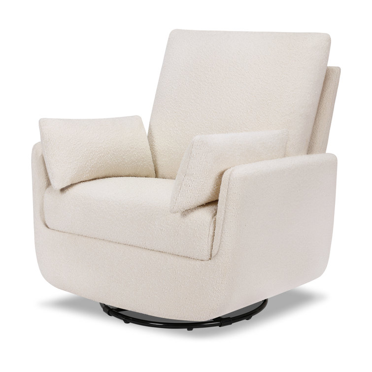 Ivory Boucle Fully Upholstered Swivel Glider with Curved Arms