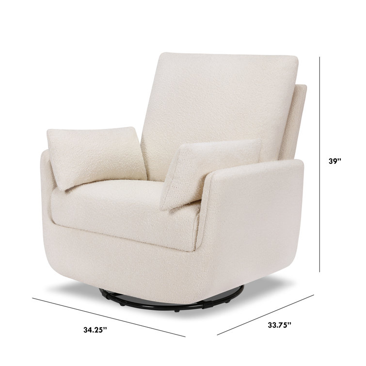 Ivory Boucle Fully Upholstered Swivel Glider with Curved Arms
