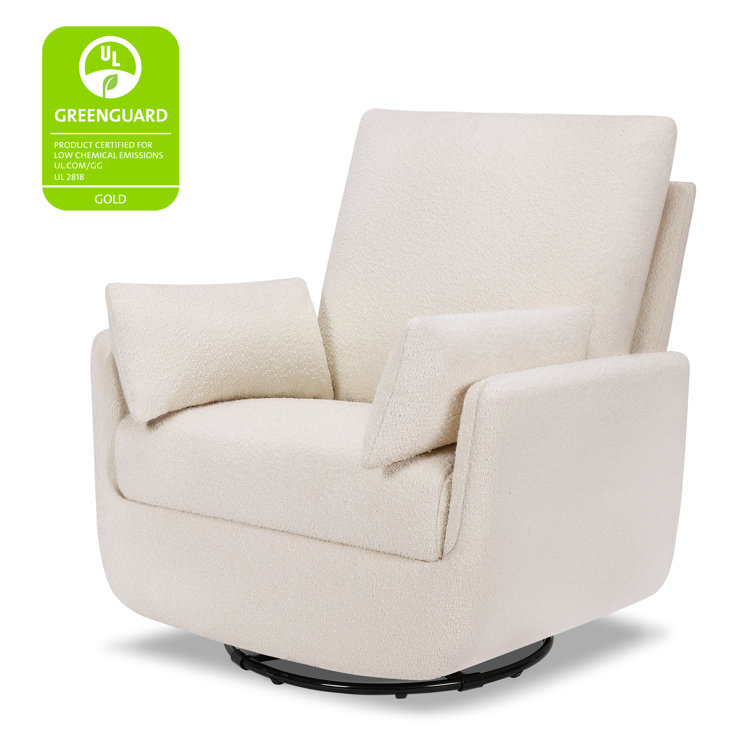 Ivory Boucle Fully Upholstered Swivel Glider with Curved Arms
