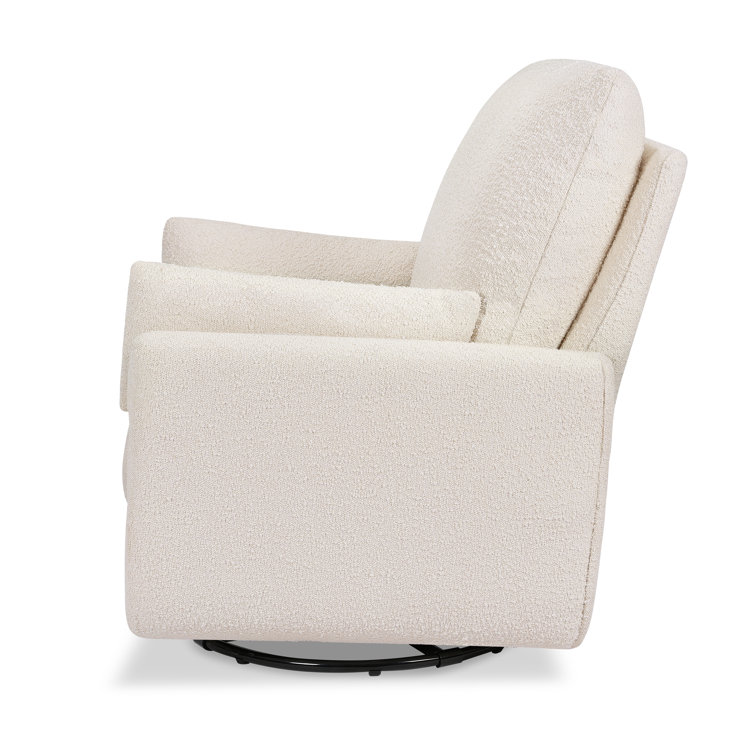 Ivory Boucle Fully Upholstered Swivel Glider with Curved Arms