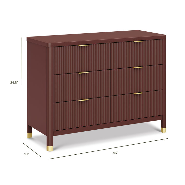 Crimson 6-Drawer Tambour Dresser with Gold Accents