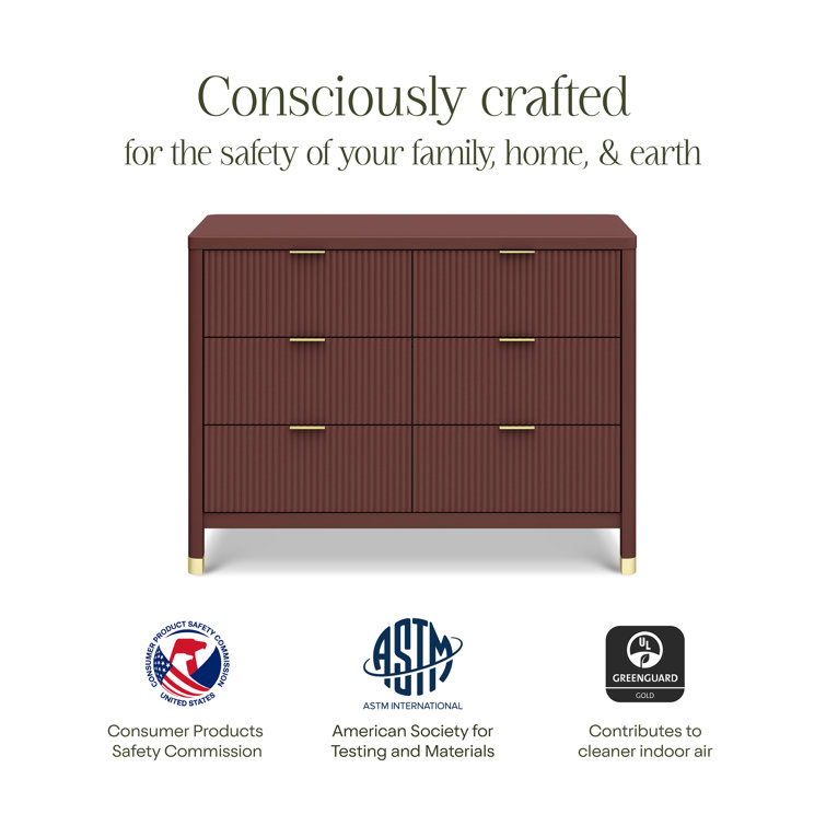 Crimson 6-Drawer Tambour Dresser with Gold Accents