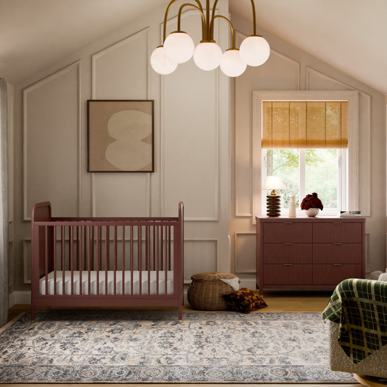 Crimson 6-Drawer Tambour Dresser with Gold Accents