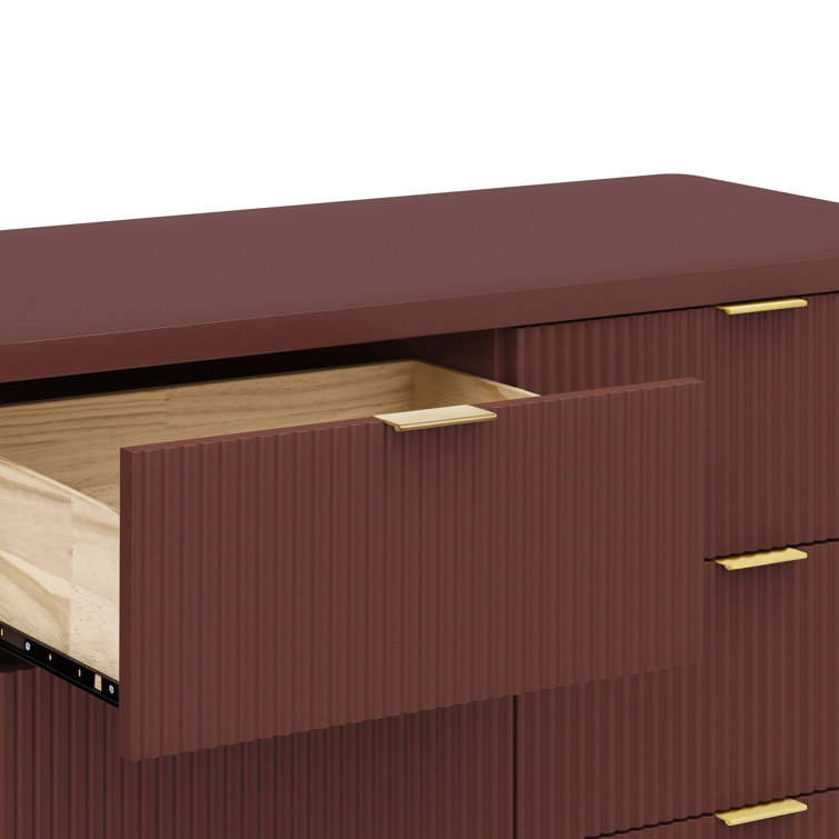 Crimson 6-Drawer Tambour Dresser with Gold Accents