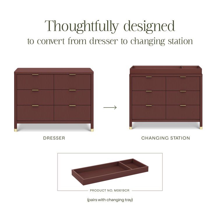 Crimson 6-Drawer Tambour Dresser with Gold Accents