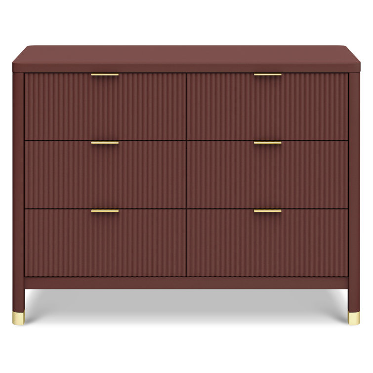 Crimson 6-Drawer Tambour Dresser with Gold Accents