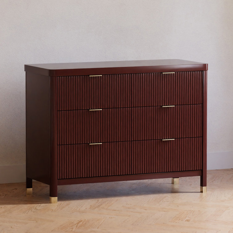 Crimson 6-Drawer Tambour Dresser with Gold Accents