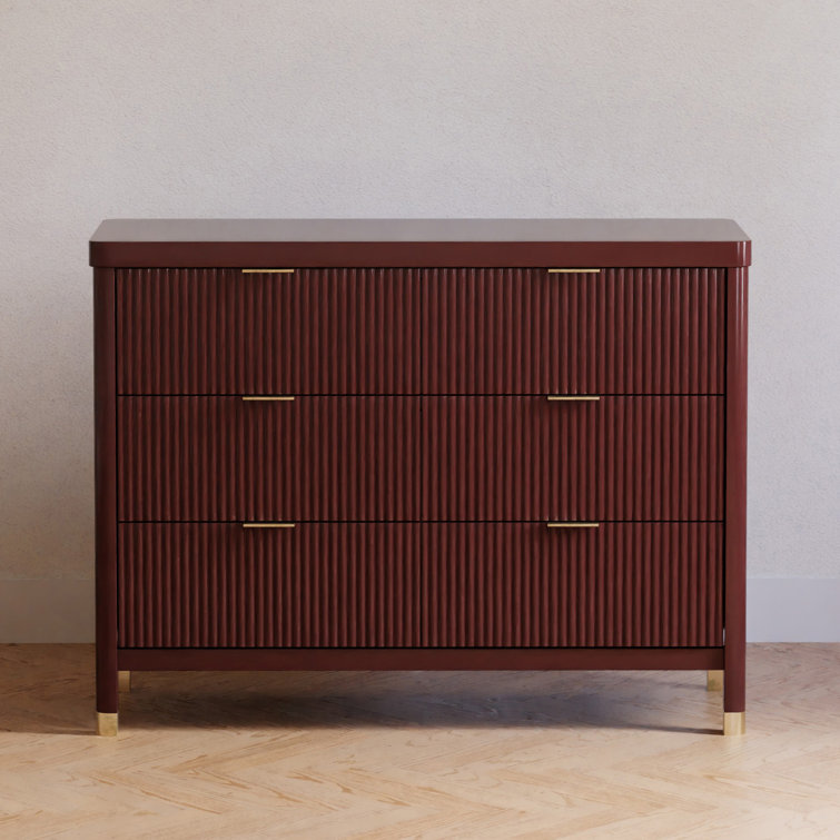 Crimson 6-Drawer Tambour Dresser with Gold Accents