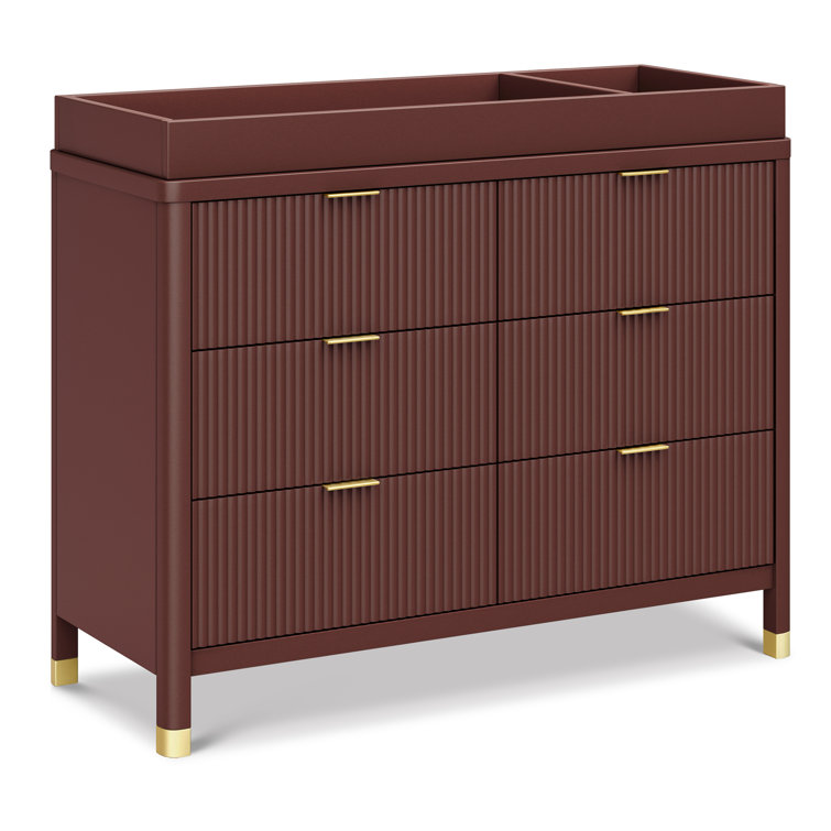 Crimson 6-Drawer Tambour Dresser with Gold Accents