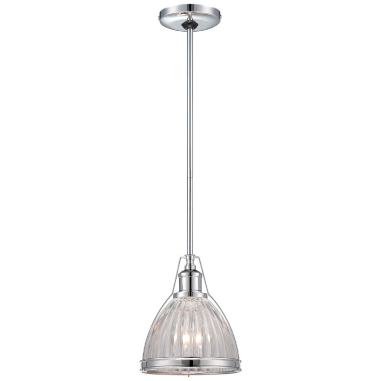 8'' Mini Pendant Light in Dark Brushed Bronze with Ribbed Clear Glass