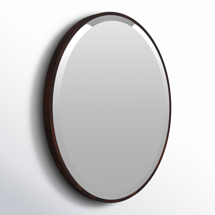 Mocha Oval Wood Wall Mirror with Silver Accents