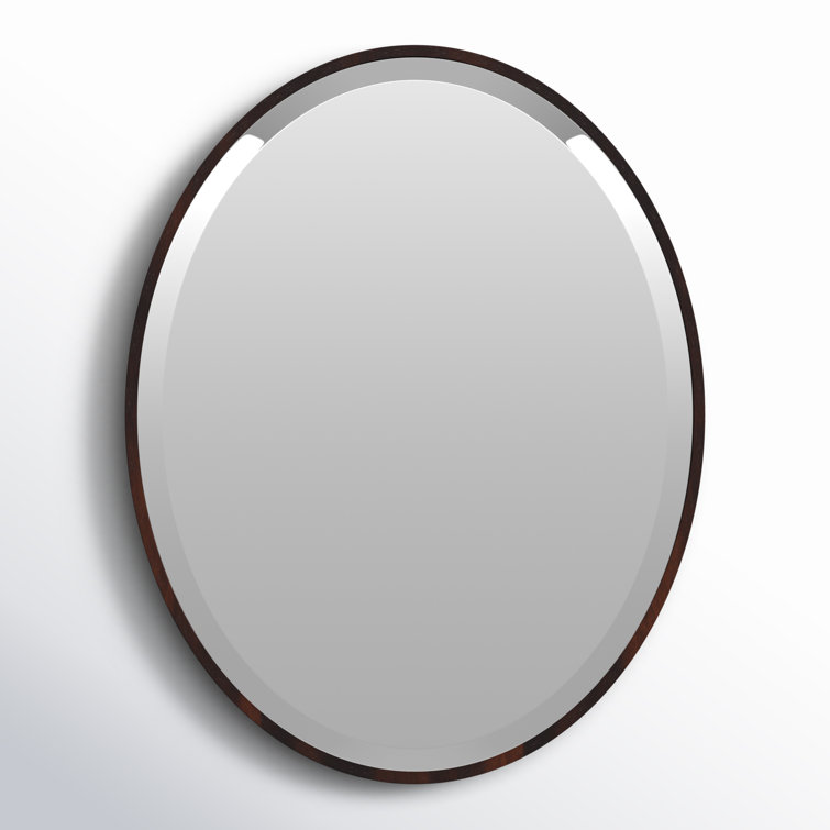 Mocha Oval Wood Wall Mirror with Silver Accents