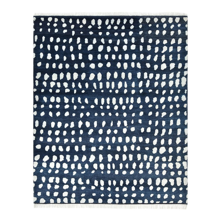 Plush Navy Wool 8' x 10' Hand-Knotted Shag Area Rug