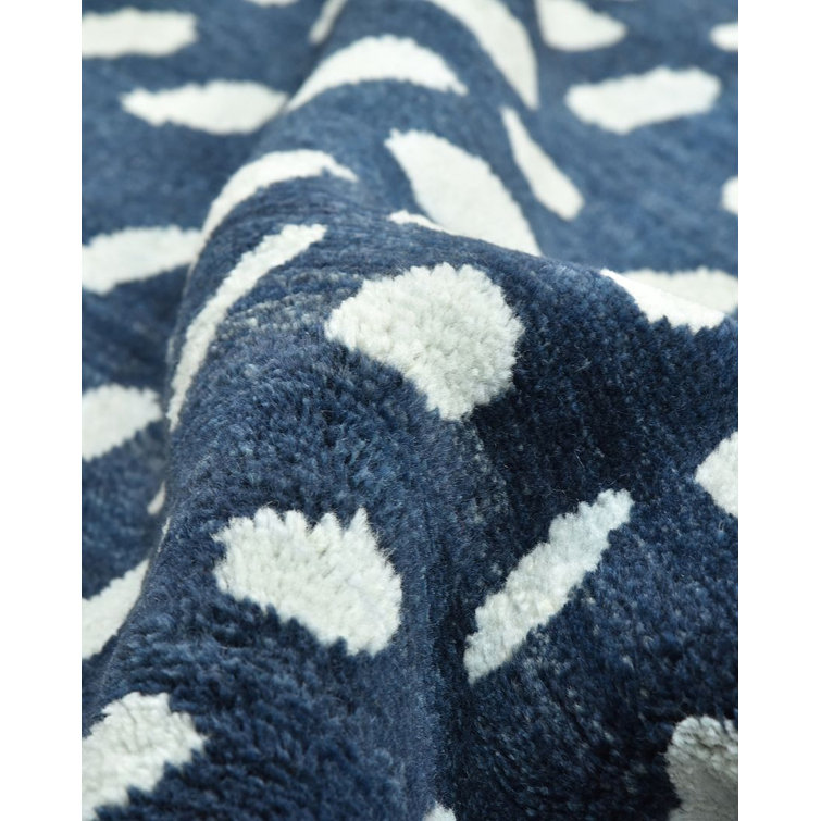 Hand-Knotted Navy Blue Wool Shag Area Rug 3' x 5'