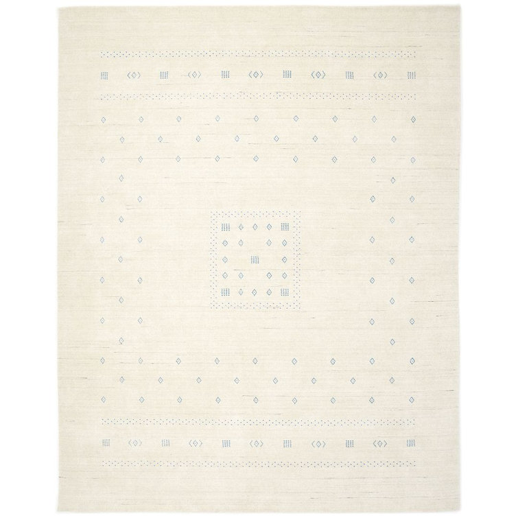 Ivory Hand-Knotted Wool Geometric Area Rug 6' x 9'