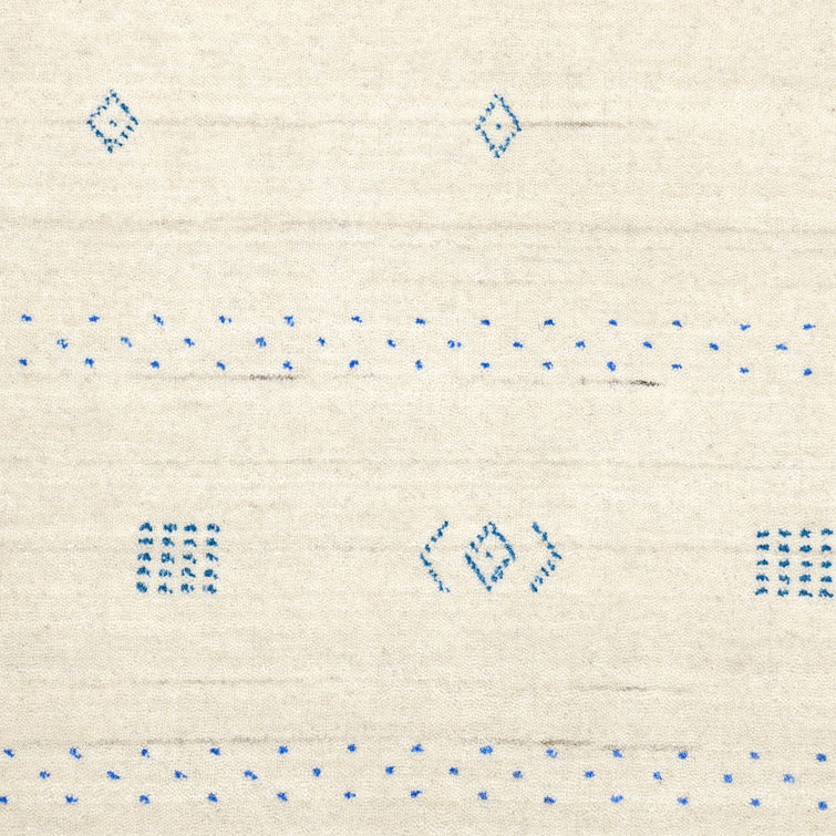 Ivory Hand-Knotted Wool Geometric Area Rug 6' x 9'