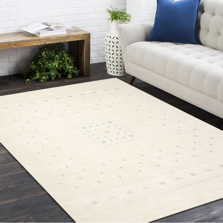 Ivory Hand-Knotted Wool Geometric Area Rug 6' x 9'