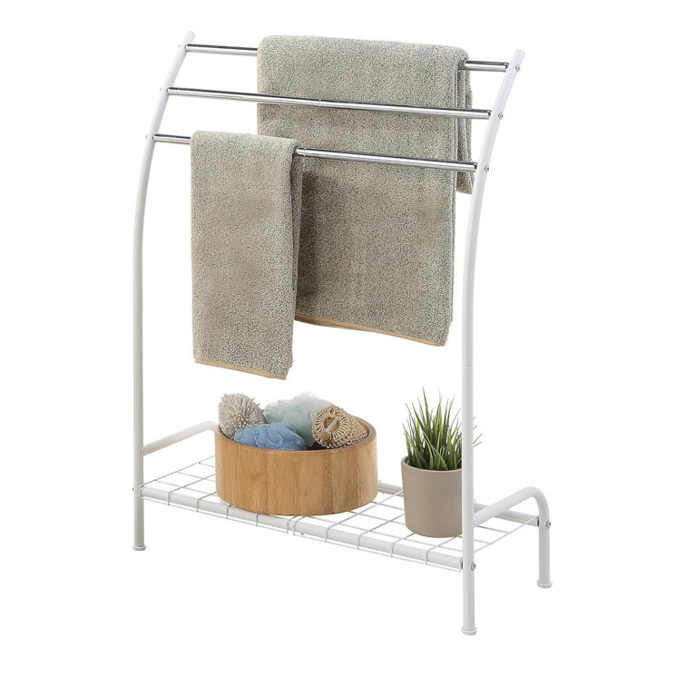 White Freestanding 3-Tier Towel Rack with Bottom Shelf
