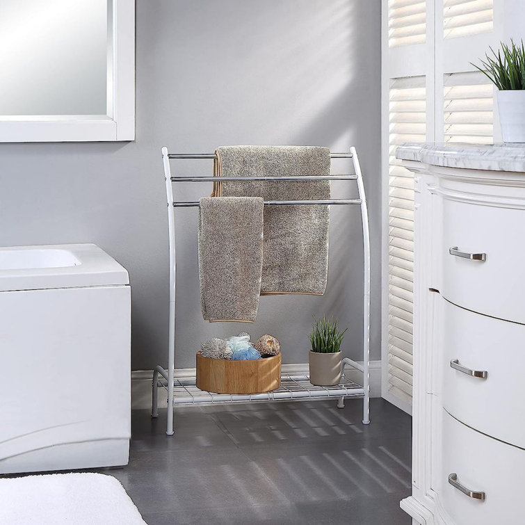 White Freestanding 3-Tier Towel Rack with Bottom Shelf