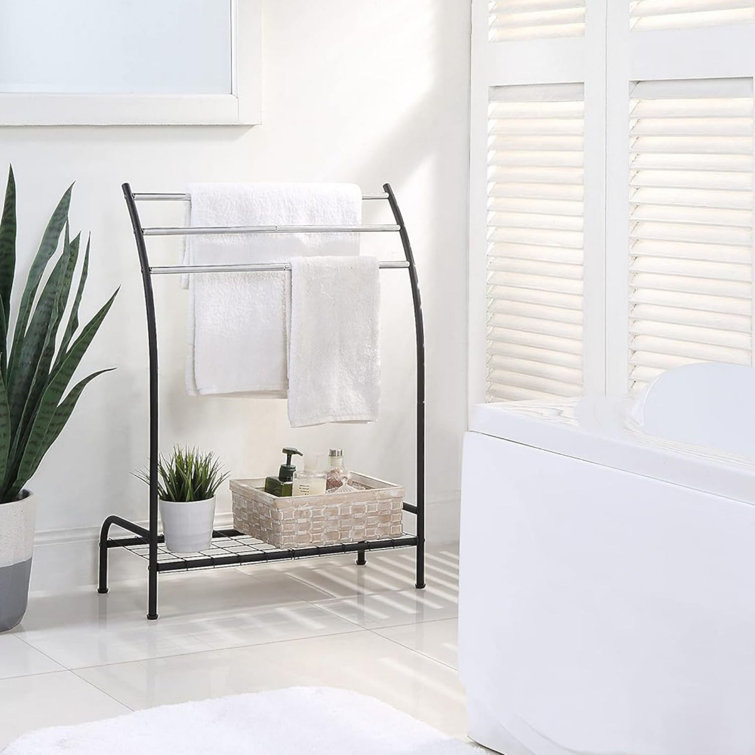 Black Freestanding 3-Bar Towel Rack with Bottom Shelf