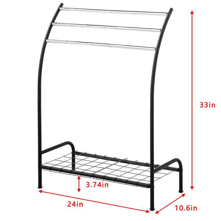 Black Freestanding 3-Bar Towel Rack with Bottom Shelf