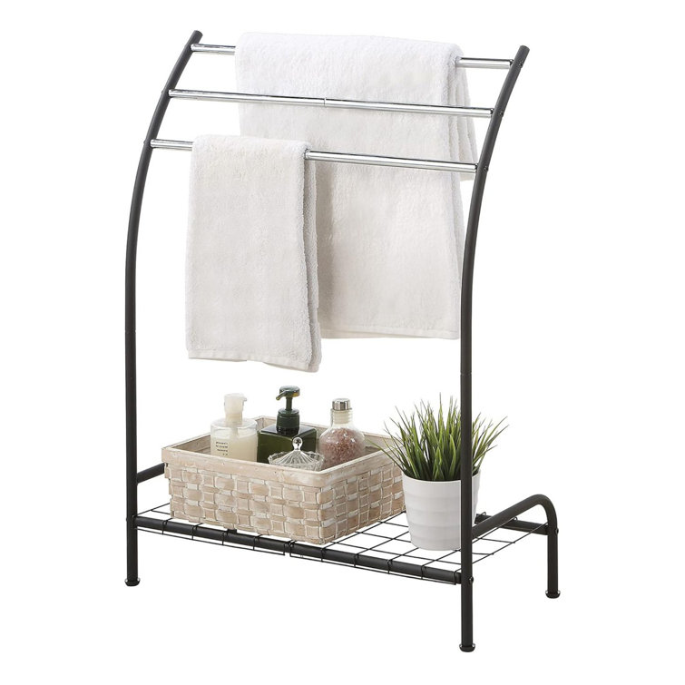 Black Freestanding 3-Bar Towel Rack with Bottom Shelf