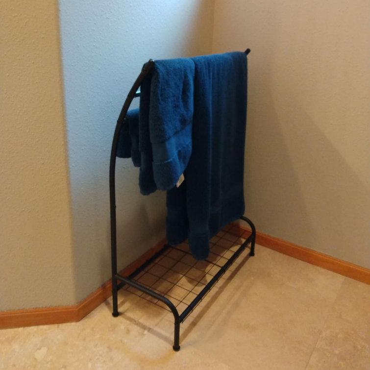 Black Freestanding 3-Bar Towel Rack with Bottom Shelf