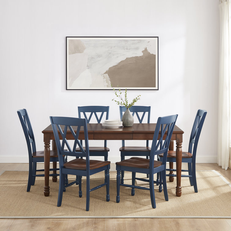 Shelby 7-Piece Navy and Cherry Wood Dining Table Set