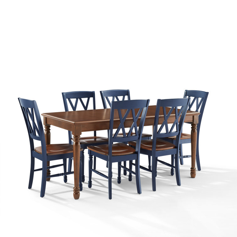 Shelby 7-Piece Navy and Cherry Wood Dining Table Set