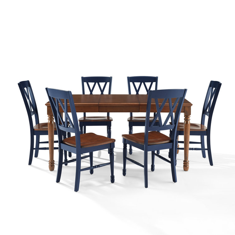 Shelby 7-Piece Navy and Cherry Wood Dining Table Set